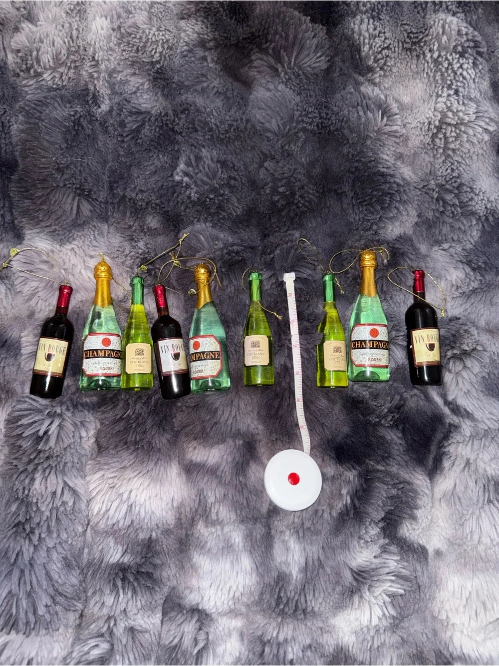 9 lot of Champagne Green & Gold Bottle Ornaments by Champagne